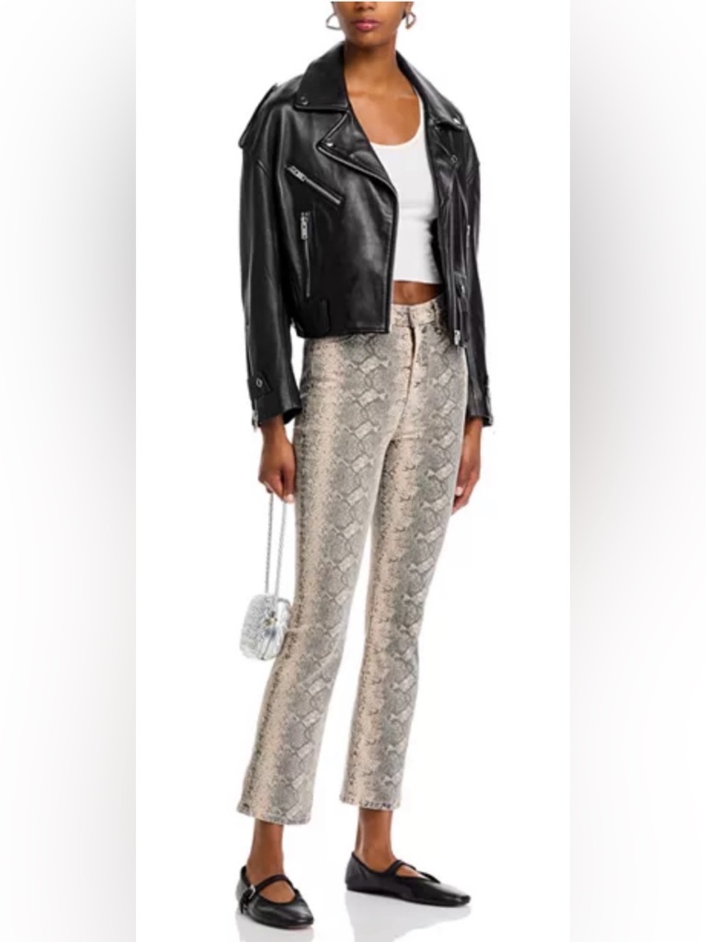 NWT MOTHER "The Hustler" Flood jeans in the "Boa Babe" snake print 27 - Picture 2 of 16